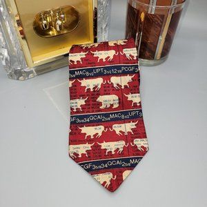 RM Style 1995 Ralph Marlin Necktie Stockmarket Bulls Bears Silk USA Vintage
